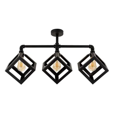 Industrial Black Way Pipework Ceiling Light Cube Black Metal Shades