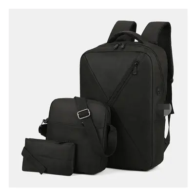 (Black) 3Pcs Men Oxford Wear Resistant Breathable Patchwork Large Capacity Casual Backpack Chest