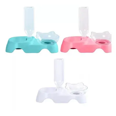 (Pink) Degree Raised Pet Bowls Cats Food Water Feeder Plastic Tilted Elevated Bowl for Pets Care