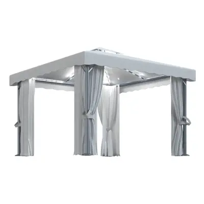 vidaXL Gazebo with Curtain&LED String Lights 3x3 m Cream White Garden Marquee