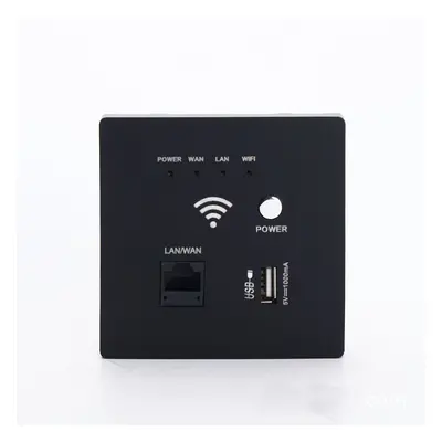 (Black) 300Mbps Wall Embedded Router Wireless AP Panel Router System WiFi Repeater Extender USB 