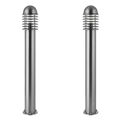 2 PACK 1m Outdoor Post Bollard Light Polished Steel Vandal Proof Pathway Lamp