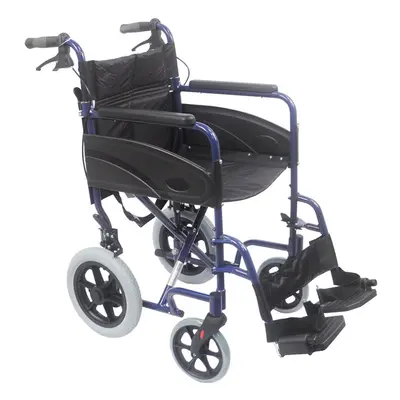 Lightweight Aluminium Compact Attendant Propelled Transport Wheelchair - Blue