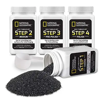 NATIONAL GEOGRAPHIC Rock Tumbler Grit and Polish Refill Kit - Tumbling Grit Media, Polish Up to 