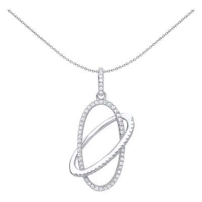 Jewelco London Ladies Sterling Silver Cubic Zirconia Oval Orbit Halo Pendant Necklace inch - GVP