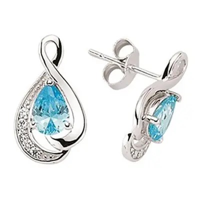 Jewelco London Ladies Sterling Silver Light Blue Pear Cubic Zirconia Tears of Joy Stud Earrings 