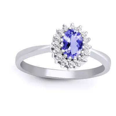 (P) Jewelco London 9ct White Gold H I2 0.12ct Diamond and Oval Lilac 0.55ct Tanzanite Classic Ro