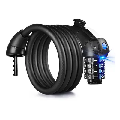 (Black) 1.5M LED Bike Cable Lock Bicycle Heavy Duty Combination Security Chain Padlock