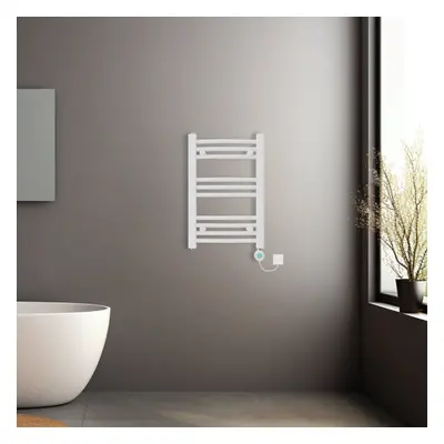 (White, 600x400mm) Pre-filled Electric Curved Heated Towel Rail Radiator Thermostatic