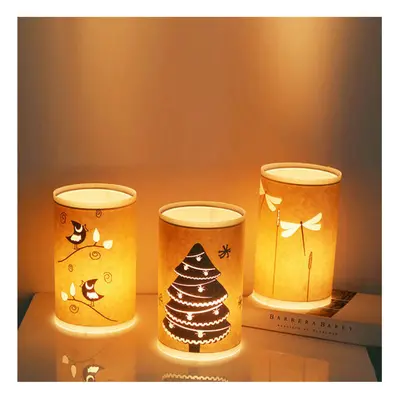 (Christmas tree) Hand Carved Warm Desk Light Parchment LED Table Lamp for Home Decor