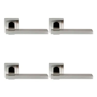 4x PAIR Square Cut Rectangular Handle on Square Rose Concealed Fix Satin Steel