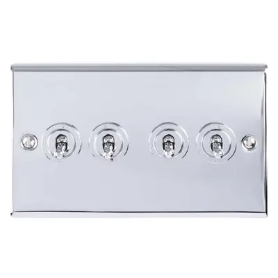 4 Gang Quad Retro Toggle Light Switch POLISHED CHROME 10A Way Lever Plate