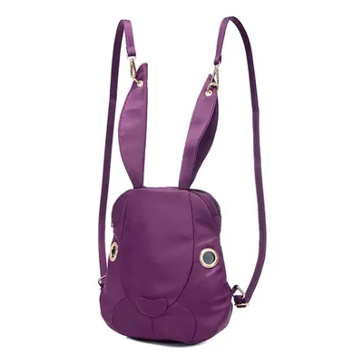 (Purple) Women Nylon Backpack Waterproof Cartoon Rabbit Pockets Zipper Casual Cool Shoulder Bag