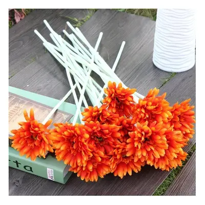 (Orange) 10Pcs Sunbeam Artificial Flower Mum Gerber Daisy Bridal Bouquet Silk Wedding Party Flow