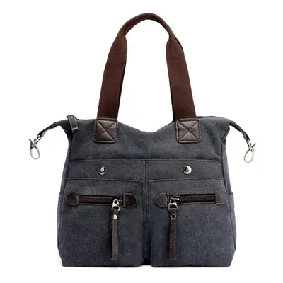 (Black) Fashion Women Canvas Handbag Casual Shoulder Bag Pockets Large Capacity Vintage Crossbod