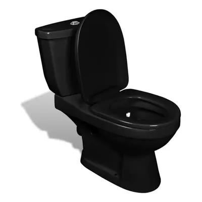 vidaXL Toilet With Cistern Black Bathroom Seat Wall Faced Soft Close Flush