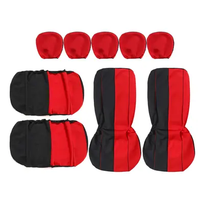 (Red) Universal Car Five Seat Cover Full Set Front Rear Seat Back Protector Washable