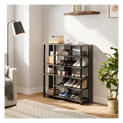 Black Hallway Open-Style Wooden Shoe Rack&Display Shelf