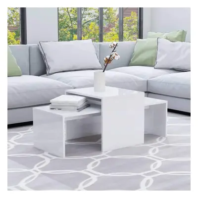 vidaXL Coffee Table Set High Gloss White Engineered Wood Living Room Furniture