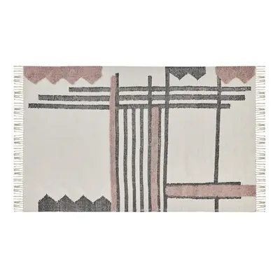 Rectangular Cotton Area Rug x cm Beige and Black MURADIYE