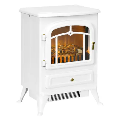 HOMCOM Fireplace Stove Heater Log Burning Flame Electric 950/1850W White