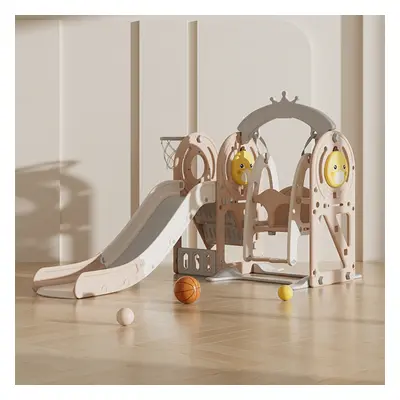 (Coffee) 3-in-1 Kids Playground Toddler Duck Theme Swing and Slide Set