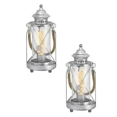 2 PACK Table Lamp Desk Light Antique Silver & Glass Lantern Shade 1x 60W E27