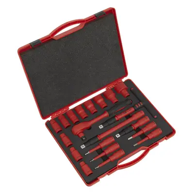 20pc VDE Insulated Socket & Ratchet Handle Set -1/2" Square Drive Point Metric