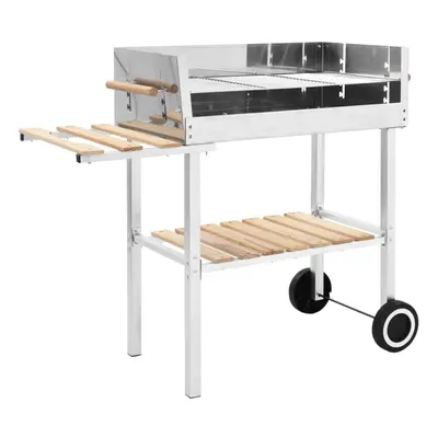 vidaXL 2XL Trolley Charcoal BBQ Grill Stainless Steel with Shelves Cart