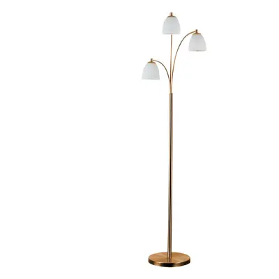 Modern Designer Style Way Polished Copper Floor Lamp - Complete with White Frosted Glass Dome Sh