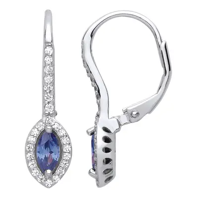 Jewelco London Ladies Sterling Silver Sapphire-Blue Marquise Cubic Zirconia Cat's Eyes Drop Earr