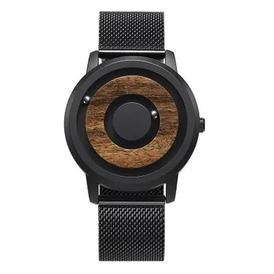 (Black) Minimalist Novelty Wood Dial Magnetic Scaleless Belt Natural Forest Fashion Men's Couple