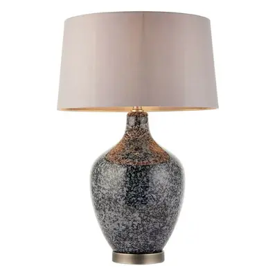 Classic Style Table Lamp Light Black & Grey Speckled Glass & Mink Silk Shade