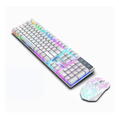 (white & rainbow backlight) 2.4G Wireless Keyboard & Mouse Set Keys RGB Backlit Gaming Keyboard 