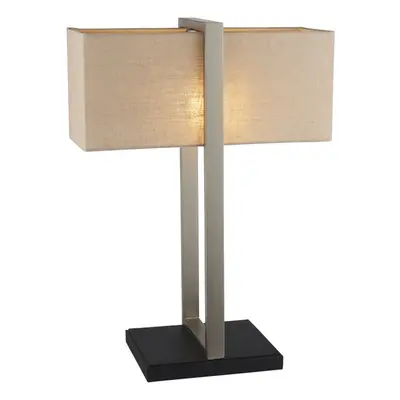 Satin Nickel Framed Table Lamp Light & Rectangular Linen Shade - Matt Black Base