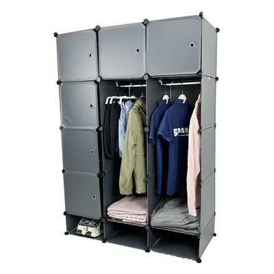 Grey Cube Wardrobe Portable Interlocking Plastic Organiser Cabinet