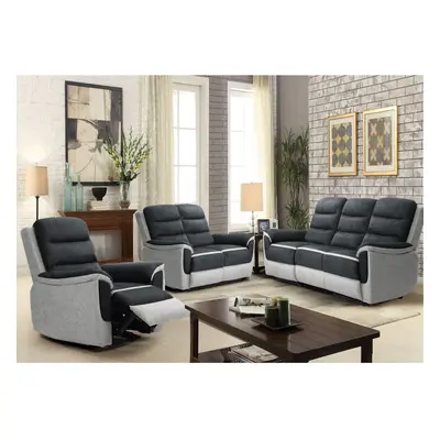 (Full Set- Seater Sofa, Seater Sofa and Chair) Two Tone Fabric Recliner Sofa Set Seater Sofa Sea