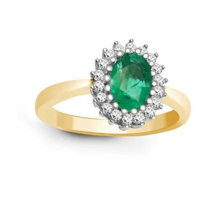 (K) Jewelco London 9ct Yellow Gold H I2 0.23ct Diamond and Oval Green 0.78ct Emerald Classic Roy