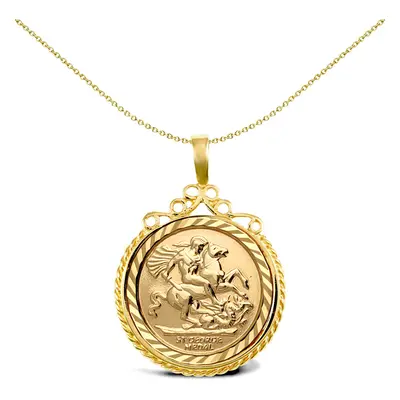 Jewelco London Solid 9ct Gold Rope Edge Scroll Top St George & Dragon Medallion Pendant (Full So