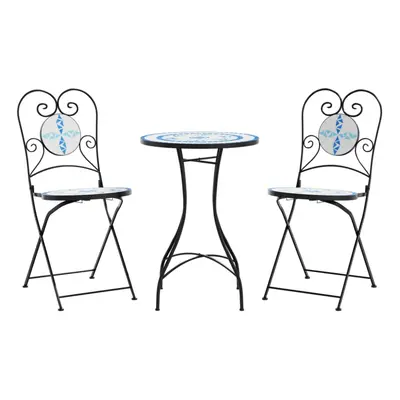 (blue and white) vidaXL Mosaic Bistro Set Outdoor Bar Set Table and Chair Iron and Ceramic