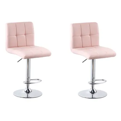 (PU Leather Pink) 2x Charles Jacobs Cube Style Adjustable Breakfast Bar Stool with Footrest Pair