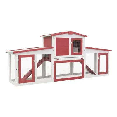 vidaXL Outdoor Large Rabbit Hutch Red and White Wood Small Animal Enclosure