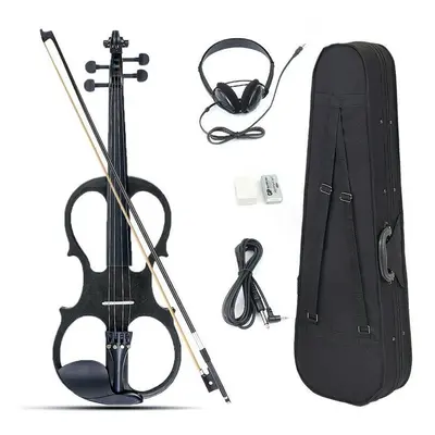 (white) 4/4 Electric Violin Full Size Basswood with Connecting Line Earphone & Case for Beginner