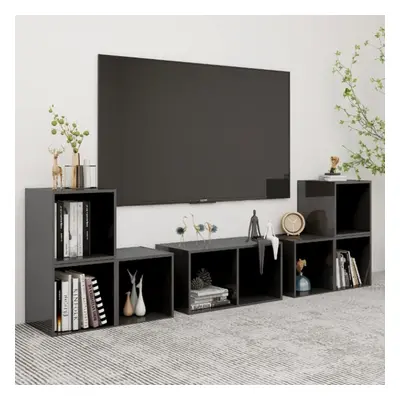 vidaXL TV Cabinet Set Piece High Gloss Grey Chipboard Living Room Furniture