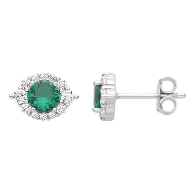 Jewelco London Ladies Rhodium Plated Sterling Silver Green CZ Envy Eyes Stud Earrings - EAG1026E