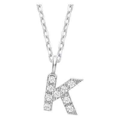 Jewelco London Ladies Rhodium Plated Sterling Silver Encrusted Mini Initial Pendant Necklace + i