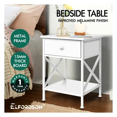 ELFORDSON Bedside Table Retro Wooden Nightstand Vintage Storage Side Cabinet White