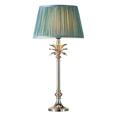 Table Lamp Polished Nickel Plate & Fir Silk 60W E27 Base & Shade e10376