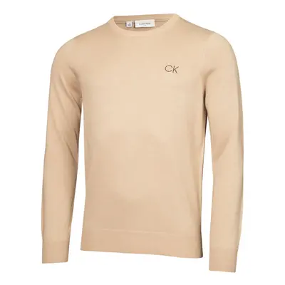 (M, Latte) Calvin Klein Mens Round Neck Tour Durable Soft Golf Sweater