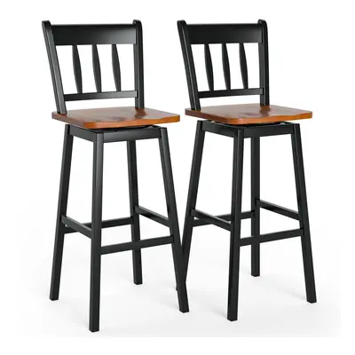 2 Pcs Swiveling Bar Stools Solid Rubber Wood Kitchen Dining Chairs